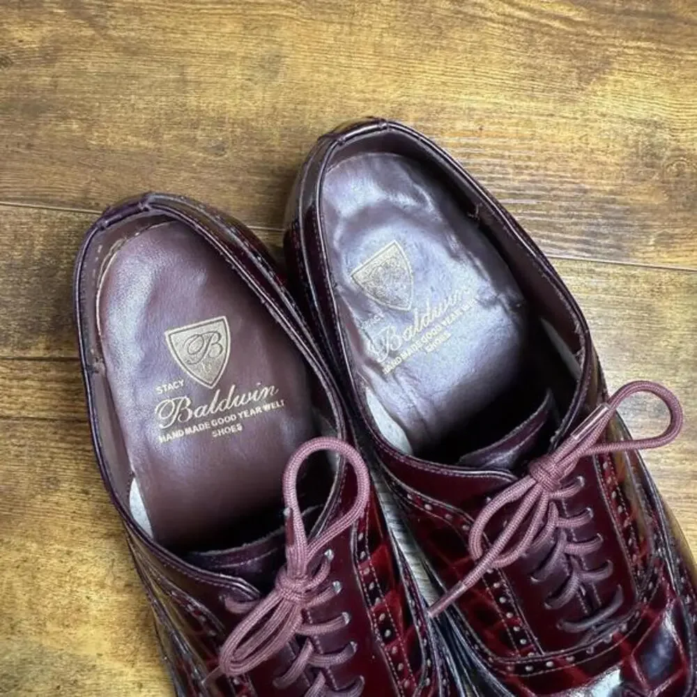 Stacy Baldwin 963 Burgundy Crocodile‎ Embossed Leather Wingtip Oxfords 7.5 EE